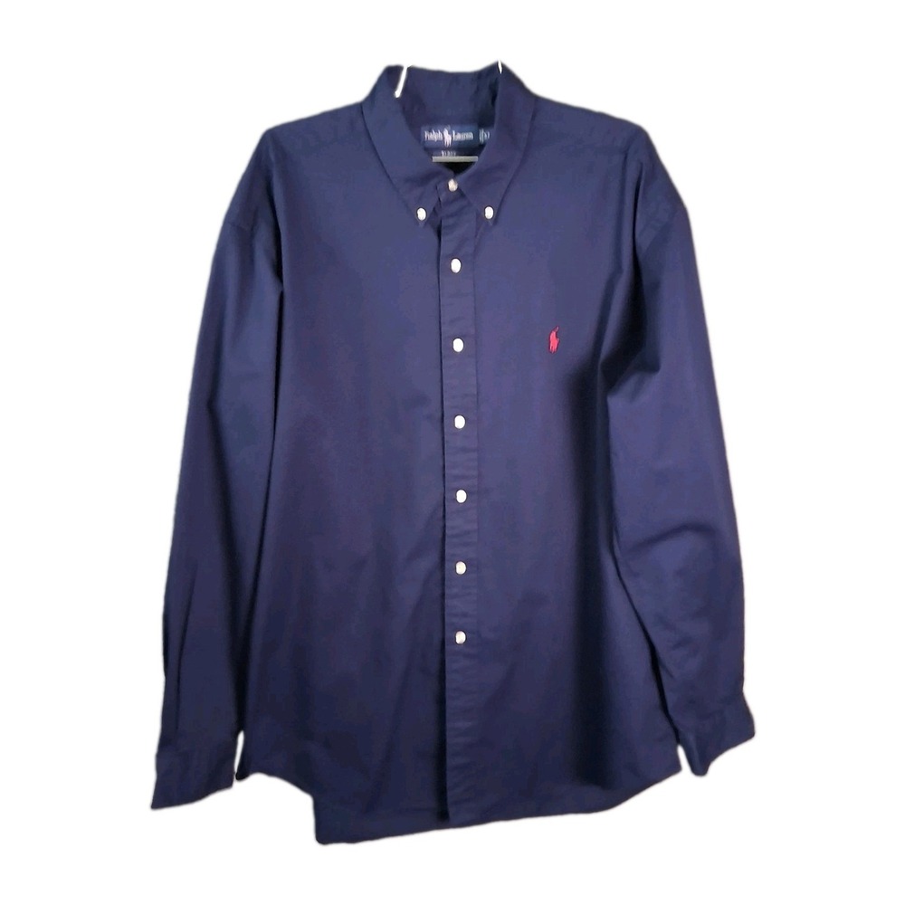 VTG Ralph Lauren Blake Men's XL Navy Blue Solid Oxford Cotton Button-Down Shirt